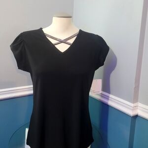89th +Madison Black Embellished Short Sleeve Top Size Medium